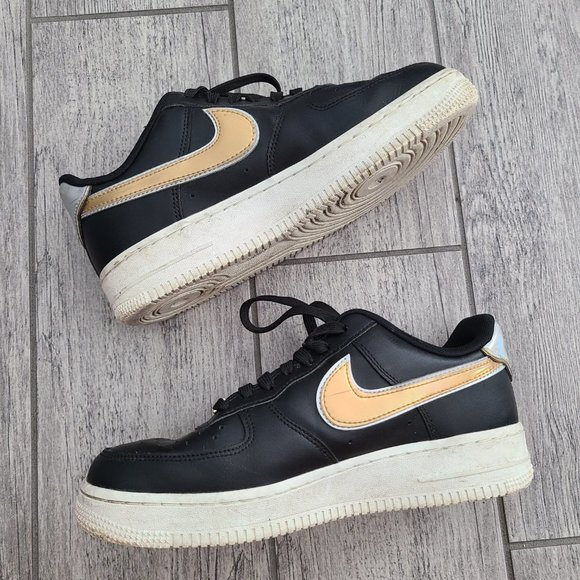 Nike Air Air Force 1 women's sneakers black white and gold size 7 - Picture 8 of 14